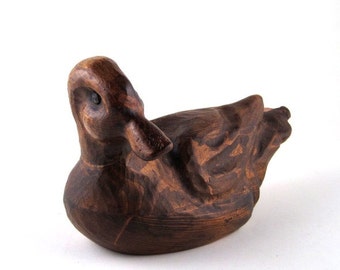 vintage carved wood duck - hand carved wood duck - vintage wood duck figure