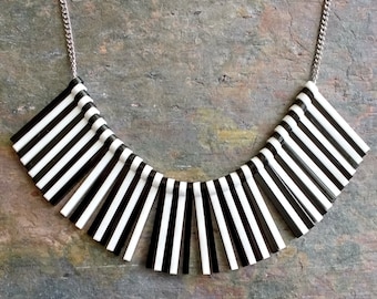 Black and white stripe statement necklace - laser cut acrylic necklace