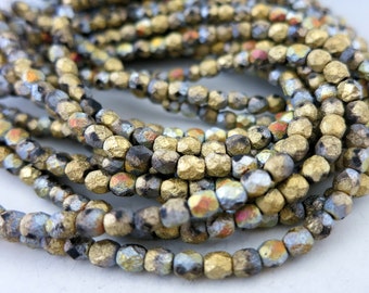 4mm California Beachstone Beads, Matte Etched Czech Glass, Strand of 50, E985514