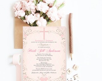 Floral Baptism Invitation Girl Floral Christening Invitation, Naming Day , 1st Holy Communion, Dedication Invite // Printable No.126BAPTISM