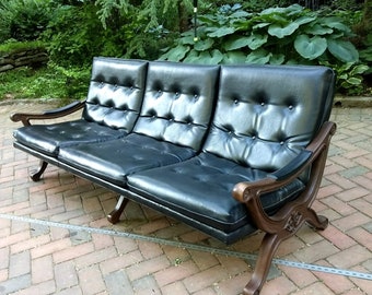 Mid Century Sofa Three-seat black leatherette