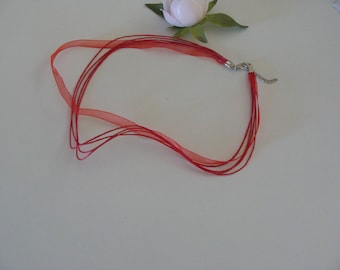 set of 2 red fancy 43 organza Ribbon and cord necklaces cms