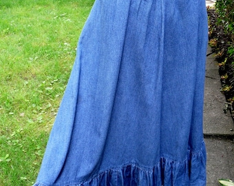 Vintage denim jean midi maxi skirt