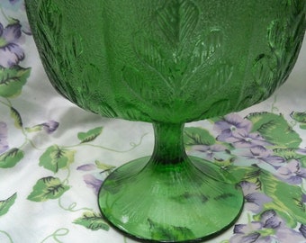 Vintage green glass compote