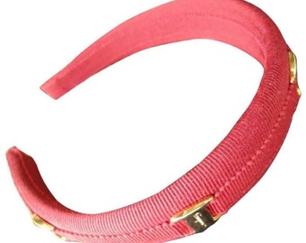 Vintage Salvatore Ferragamo vara collection, golden logo embossed charm red hair accessory, head band.