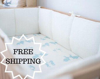 Linen crib bumpers – 4 side white cot bumper – bumper with laces - natural baby bedding - lin Lit bébé choc