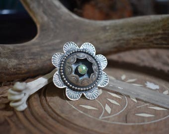 Desert Rose - Manassa Turquoise and Sterling Silver Handmade Artisan Silversmith Southwestern Bohemian Ring