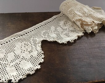 Swedish vintage crochet valance Off white crochet valance Handmade Window valance Window curtain