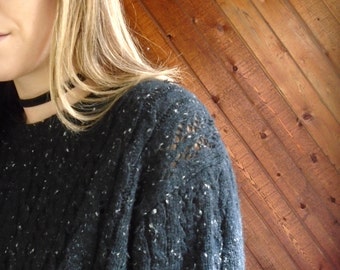 Pointelle Cable Knit 90s Pullover Sweater - Vintage - MEDIUM
