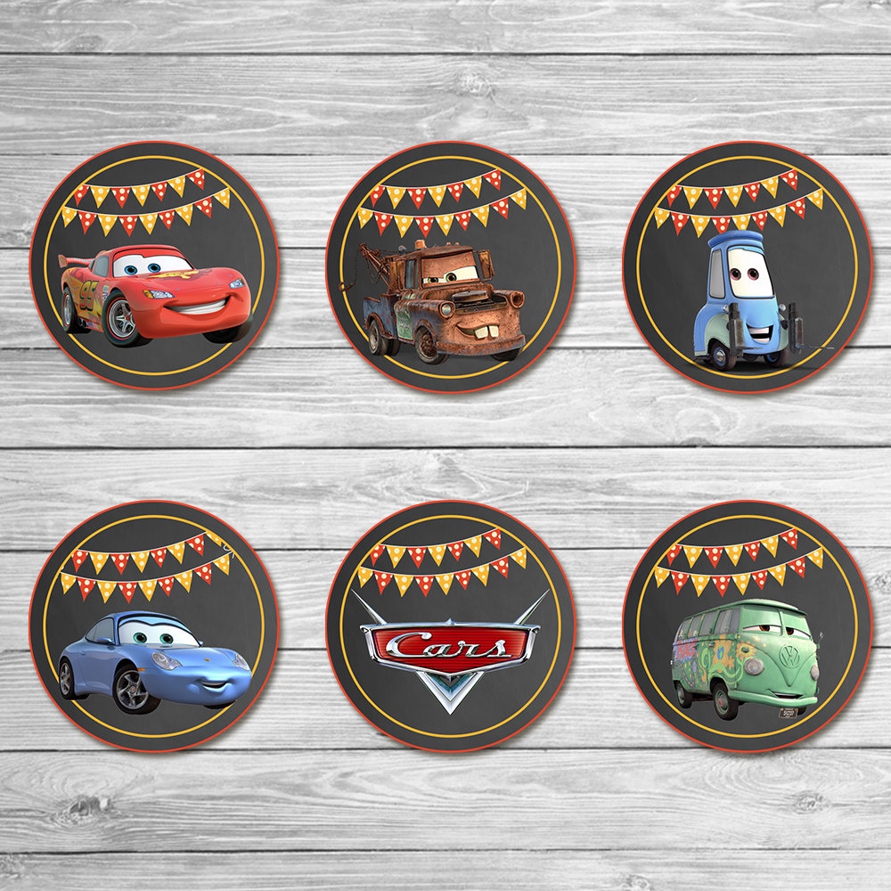 Disney Cars Cupcake Toppers Chalkboard Cars Stickers