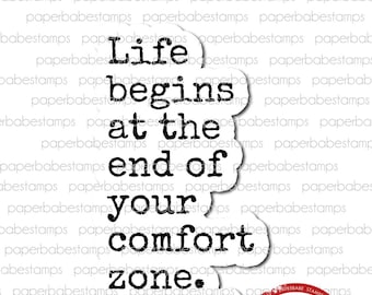 You Quote 'Comfort Zone' - Paperbabe Stamps - Red Rubber Cling Mounted Stamp - Typography for Mixed Media and paper crafting