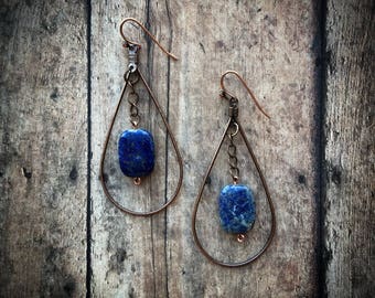 Bronze Hoop with Blue Topaz Earrings