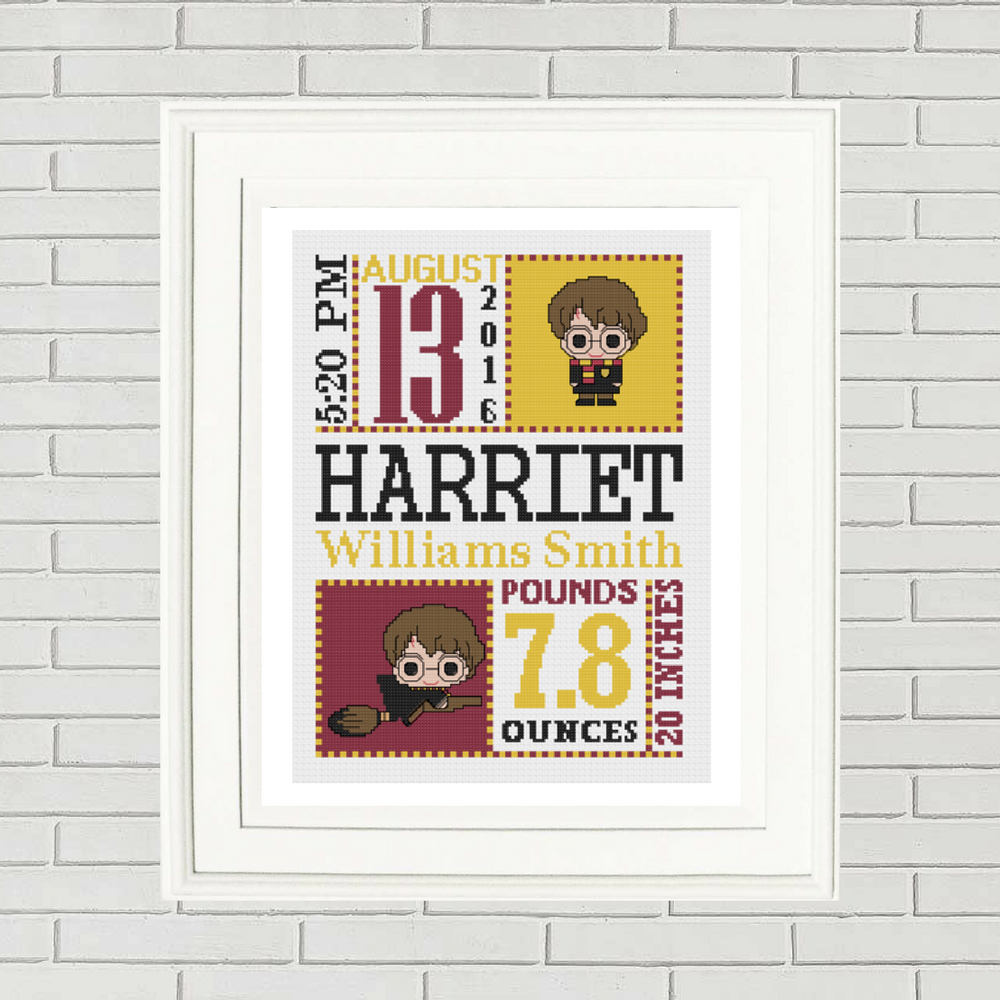 Harry Potter Birth Announcement Cross Stitch Pattern Baby