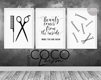 Hair salon decor, hairdressing scissors, hair quote, hair salon wall art, beauty salon decor, hair stylist gift, hairdresser gift, set of 3