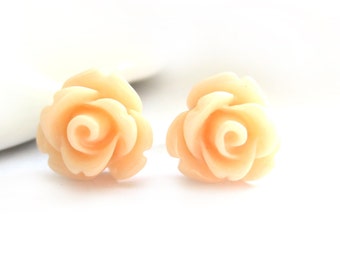 SALE - Apricot Rose Stud Earrings