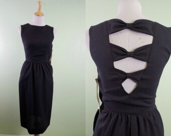 1970s NOS Lanz Dress - Vintage 70s 80s Black Dress - Bow Back - XS 25" Waist