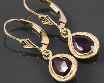 Garnet Earrings. Gold Filled Lever Back Ear Wires. Genuine Gemstone. Gold Framed Garnets. January Birthstone. s18e008