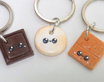 Friendship Keychains, Food Charms, Smores, Best Friend Keychains, Three Best Friends, Friendship Gift, Matching Keychains, Cute Charm
