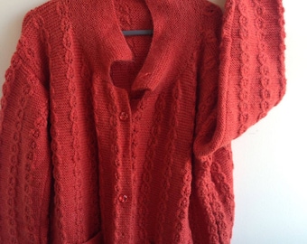Red/Rusty Knitted Woollen Cardigan/Sweater with Pockets