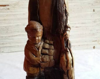 Vintage Orzeck-Figurine. Manufactured Ware, MA. New England Fisherman with his Son and the Catch. Very-Nice-Cond. 10" tall and 4 1/2" wide