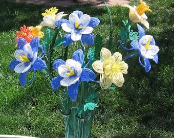 Colorado Columbines - French Beaded Flowers