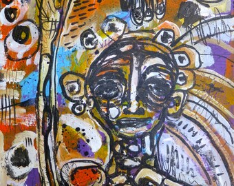 Outsider Expressionist Abstract Original Woman Painting Wall Art Person by Julie Steiner…"In NEED of a PICK Me UP"