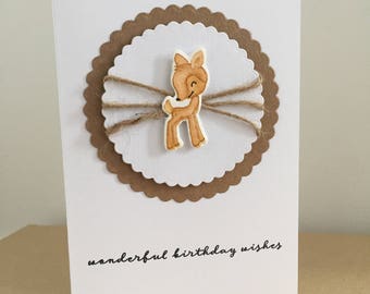 Deer Wonderful Birthday Wishes Handmade Card - Featuring an extremely cute deer!