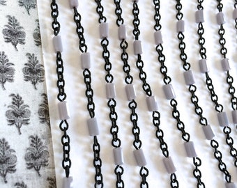 SALE PRICE!!!! Dove Gray Rosary Chain, Glass Bead Chain, Gunmetal Bead Chain, 3 Ft