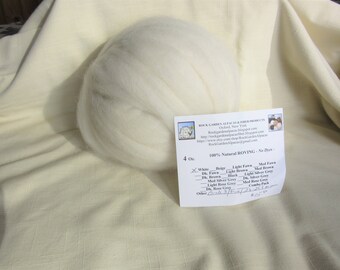 4 oz White Alpaca Roving - for Spinning, Nuno Felting or Needlefelting