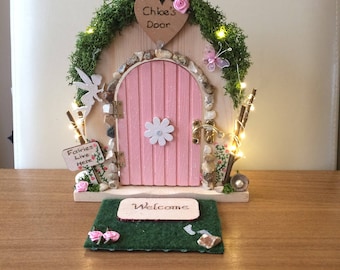 Fairy Door. Personalised Fairy Door. Fairy door with lights. Tooth Fairy Door. Rustic. made with real stone, willow wood. Pyrography.