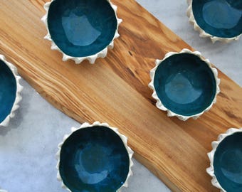 Small Teal Scallop Bowl - Small Ceramic Bowl Ceramic Ring Dish Gift for Her Foodie Gift Salt Dish Blue White Ceramic Bowl Porcelain Dish