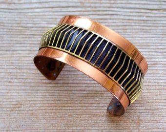 Modernist Copper Brass Cuff. Vintage Copper Brass Bracelet, Wide Copper Cuff. MCM Copper Jewelry, MIxed Metals Cuff, Copper Jewellery