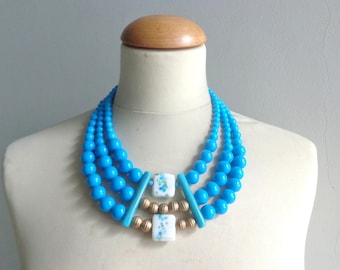 Turquoise statement necklace, multi strand necklace