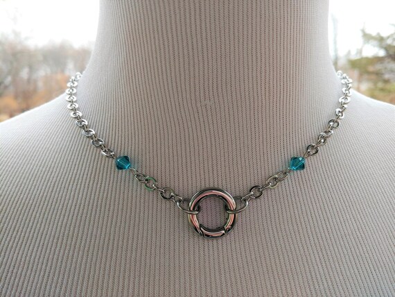 Discreet Symbolic O Ring Day Collar Necklace With Swarovski Crystals 9 Colors Available, BDSM Submissive Jewelry, DDLG, Non Locking O Clasp
