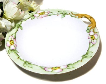 Antique Haviland Limoges Hand Painted Shallow Serving Bowl Wild Roses
