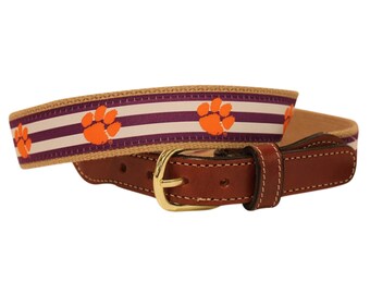 Clemson Tigers Web/ Leather Belt