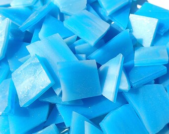 Stained Glass Mosaic Tiles in Caribbean Blue - 1/2 Pound - Tropical Blue Glass Tiles