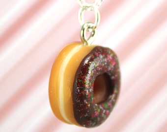 chocolate doughnut necklace kawaii polymer clay charms miniature food jewelry polymer clay food necklace chocolate donut necklace charm