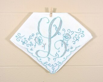 Vintage L Monogrammed Hankie / Monogrammed Wedding L Hankerchief / L Ladies Hankie