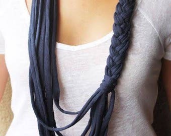 Multi strand half braided fabric necklace