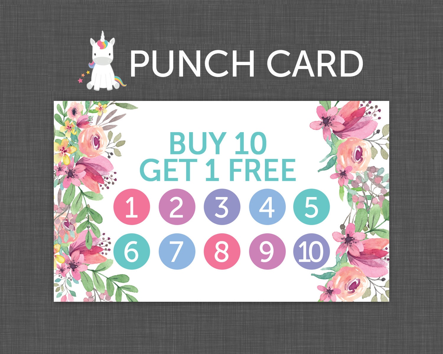 punch card floral punch card buy 10 get 1 free reward buy punch cards