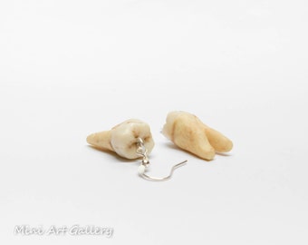 Tooth earring / human teeth replica SINGLE EARRING / realistic decayed fake molar tooth jewelry scary macabre oddity jewelry / polymer clay
