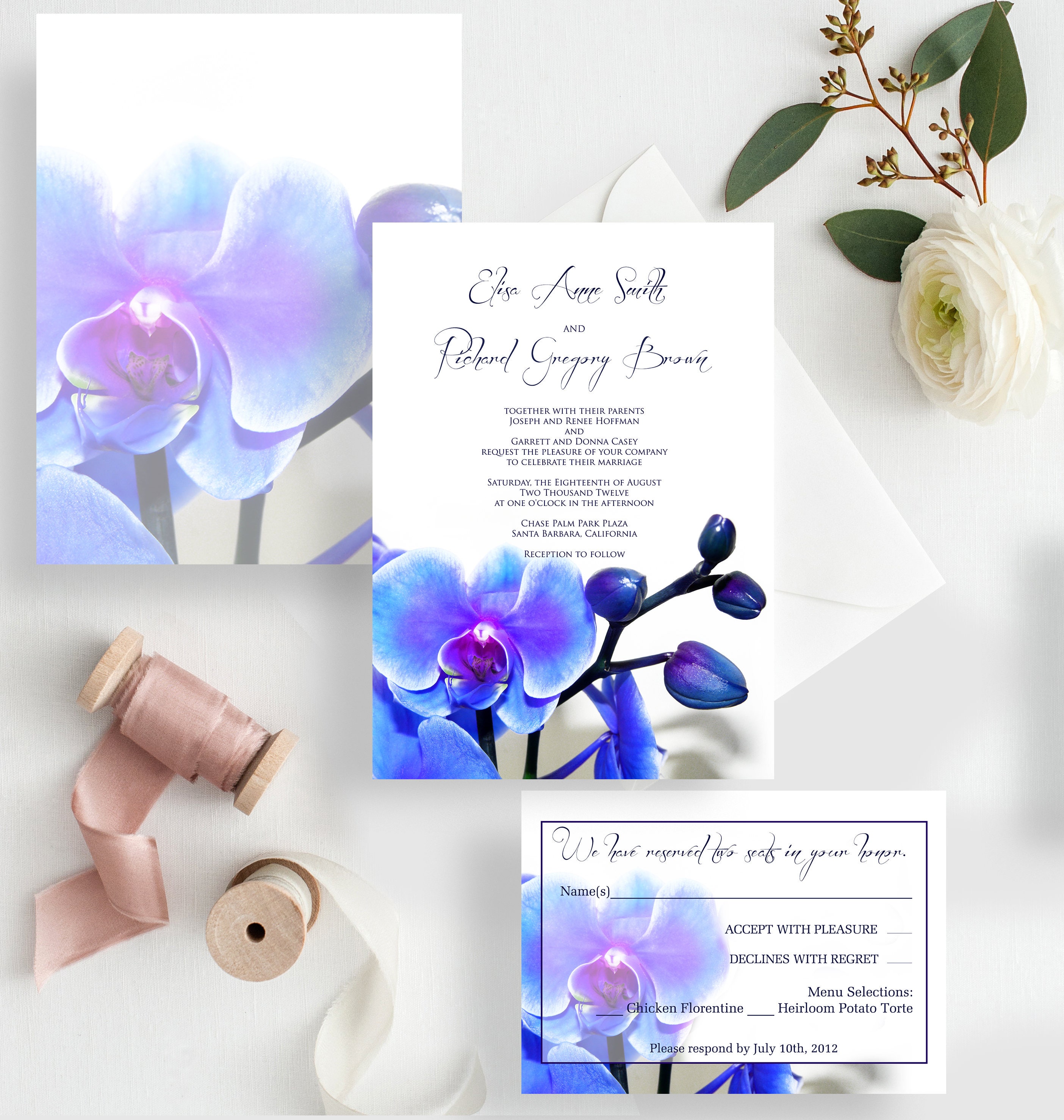 Orchid Wedding Invitation Blue Orchid Wedding Invitation