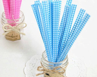 50 Twist Ties - Gingham Check / Blue (0.3 x 4.7in)