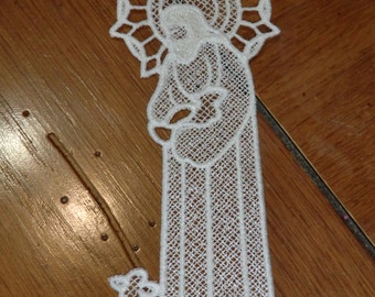 Embroidered Bookmark - Jesus with Lamb - White