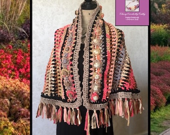 Festival Shawl, Knit Shawl, Boho Wrap, Crochet Shawl, Knit Shawl, Boho Shawl, Freeform Crochet, Handmade Shawl, Wearable Art, Crochet Poncho