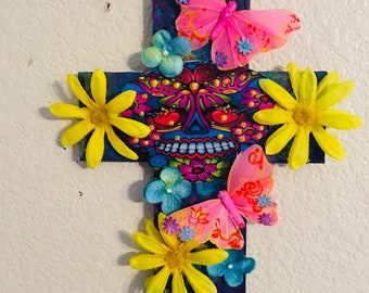 OOAK DiY Day of the Dead Dia De Los Muertos Sugar Skull Cross