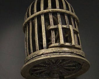 Bronze metal bird cage charm pendant