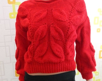 Red knit sweater. Hand knitted.
