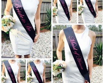 Pink on Black Hens Sash - Hen Sash - Bride To Be Sash - Bridal Shower - Engagement- Hen Party- Bachelorette - Bride- Bridesmaid - Team Bride